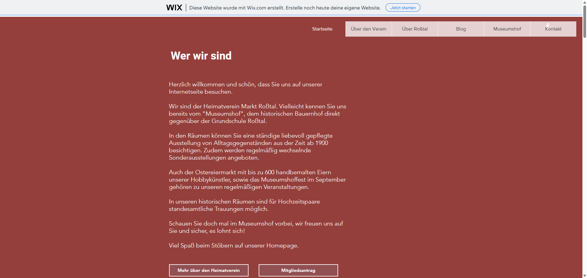Screenshot der aktuellen Live-Website des Heimatvereins Markt Roßtal vor dem Relaunch